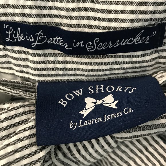 LAUREN JAMES Seersucker Bow Shorts Blue/White XS - Picture 2 of 6